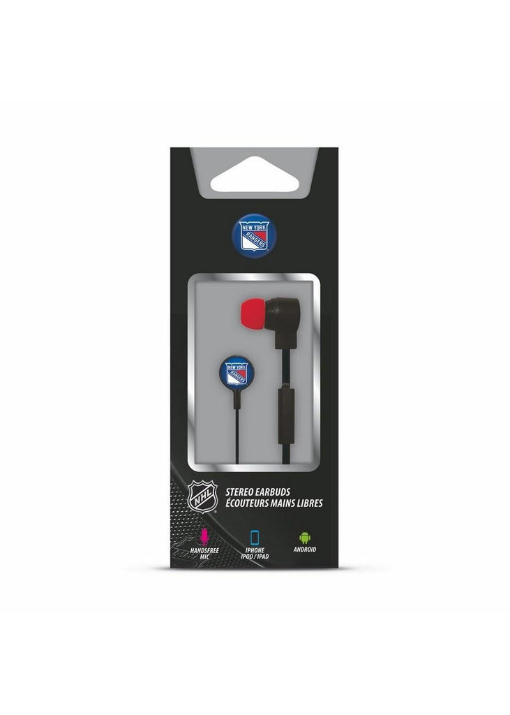 Mizco NHL New York Rangers Big Logo black cord earbuds