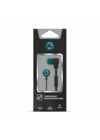 Mizco NHL San Jose Sharks Big Logo black cord earbuds