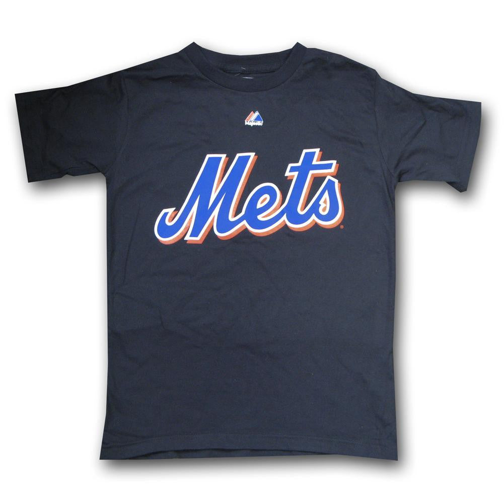 MLB Youth New York Mets Official Wordmark Black Short Sleeve Basic Tee By Majestic (Black)  Extra Large