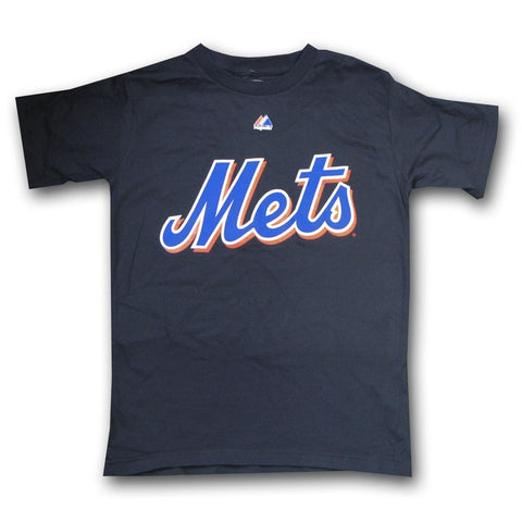 MLB Youth New York Mets Official Wordmark Black Short Sleeve Basic Tee By Majestic (Black)  Extra Large