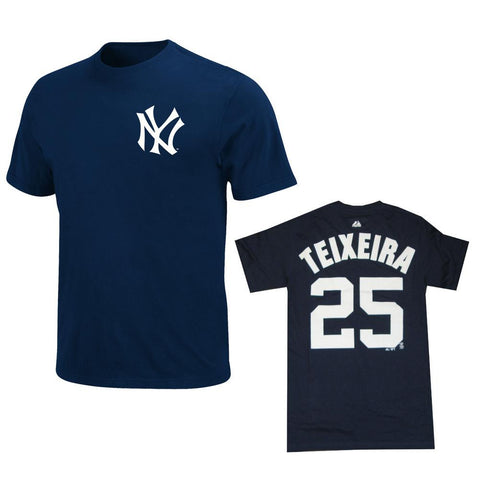 Majestic MLB New York Yankees Mark Teixeira Navy Name and Number Tee - Large