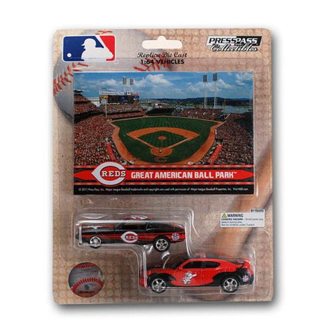 MLB Ford Mustang And Dodge Charger 1:64 Scale Diecast Cars - Cincinnati Reds