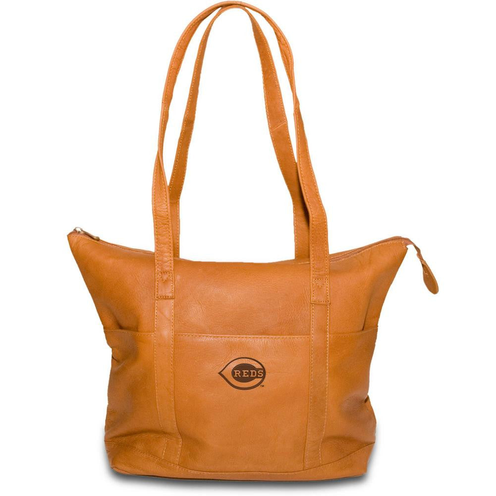 Pangea Tan Leather Women's Tote - Cincinnati Reds