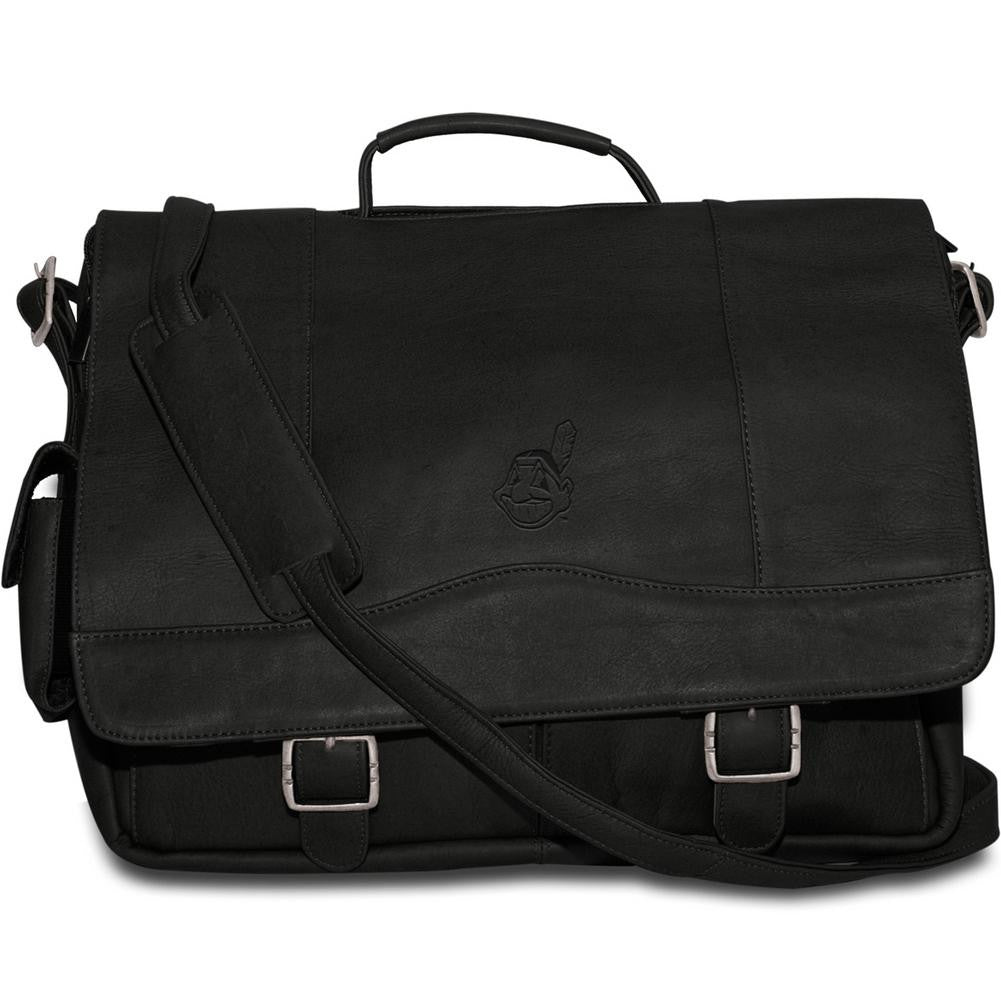 Pangea Black Leather Porthole Laptop Briefcase Case - Cleveland Indians