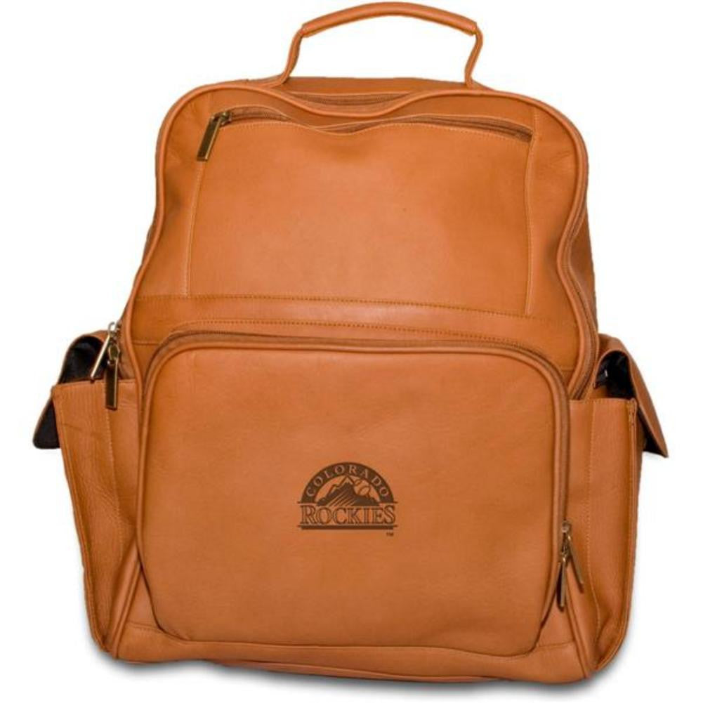 Pangea Tan Leather Large Computer Backpack - Colorado Rockies