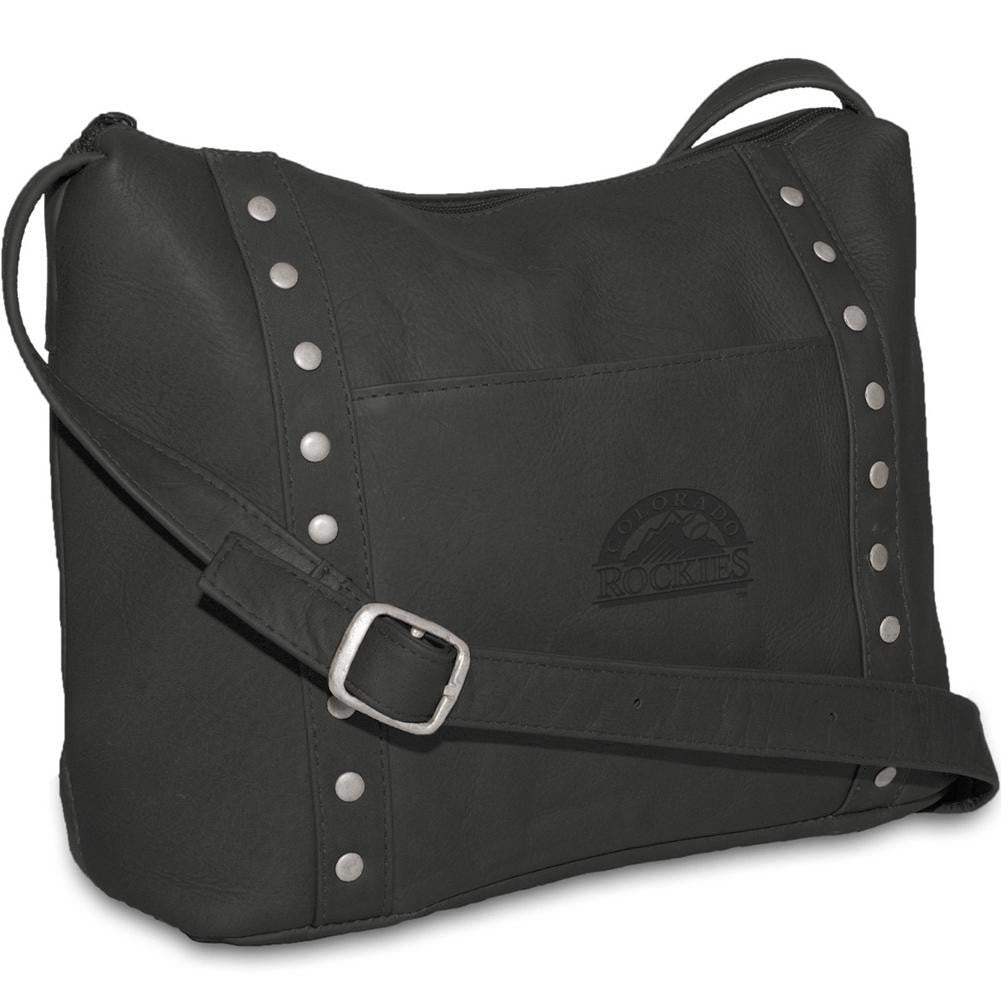Pangea Black Leather Womens Top Zip Handbag - Colorado Rockies