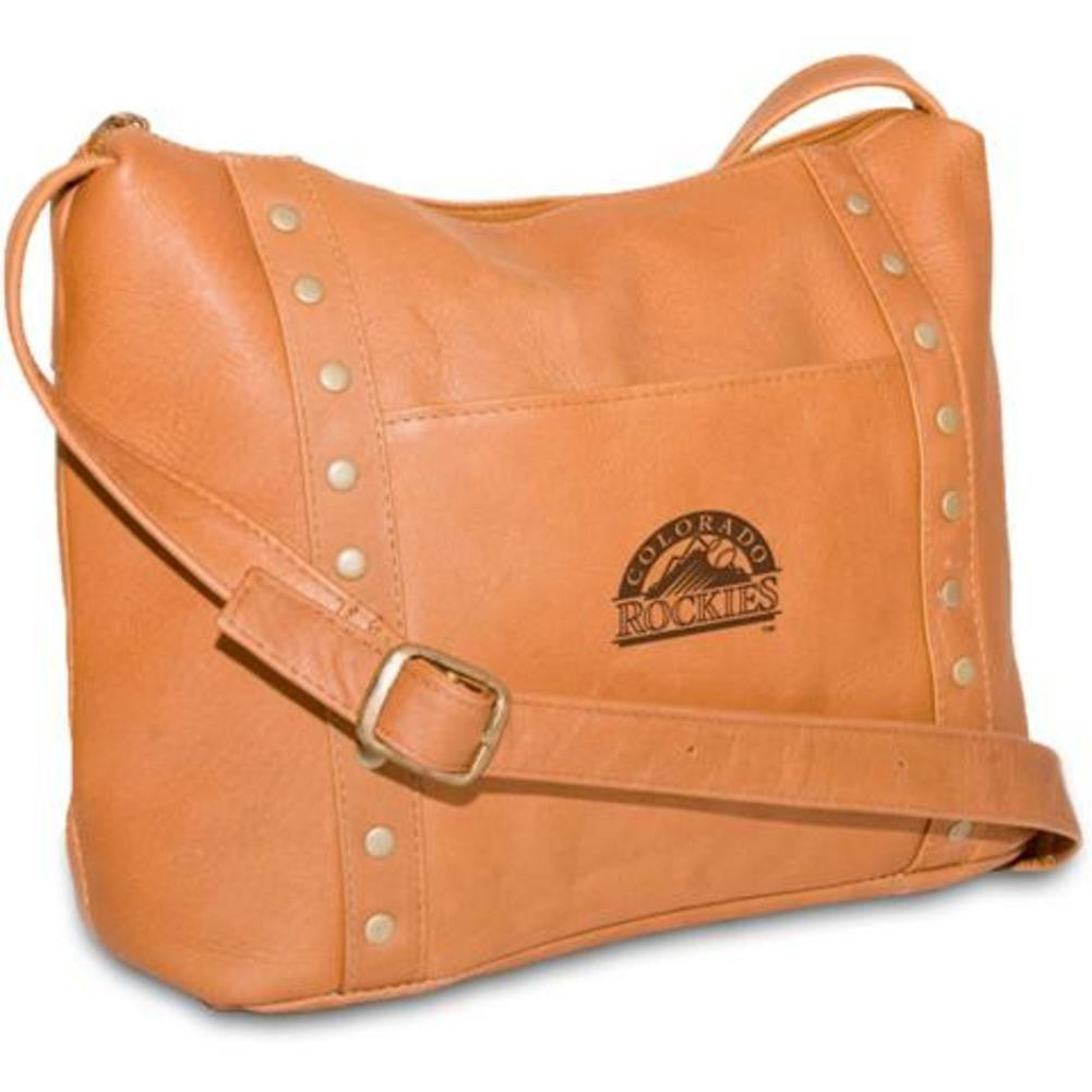 Pangea Tan Leather Womens Top Zip Handbag - Colorado Rockies