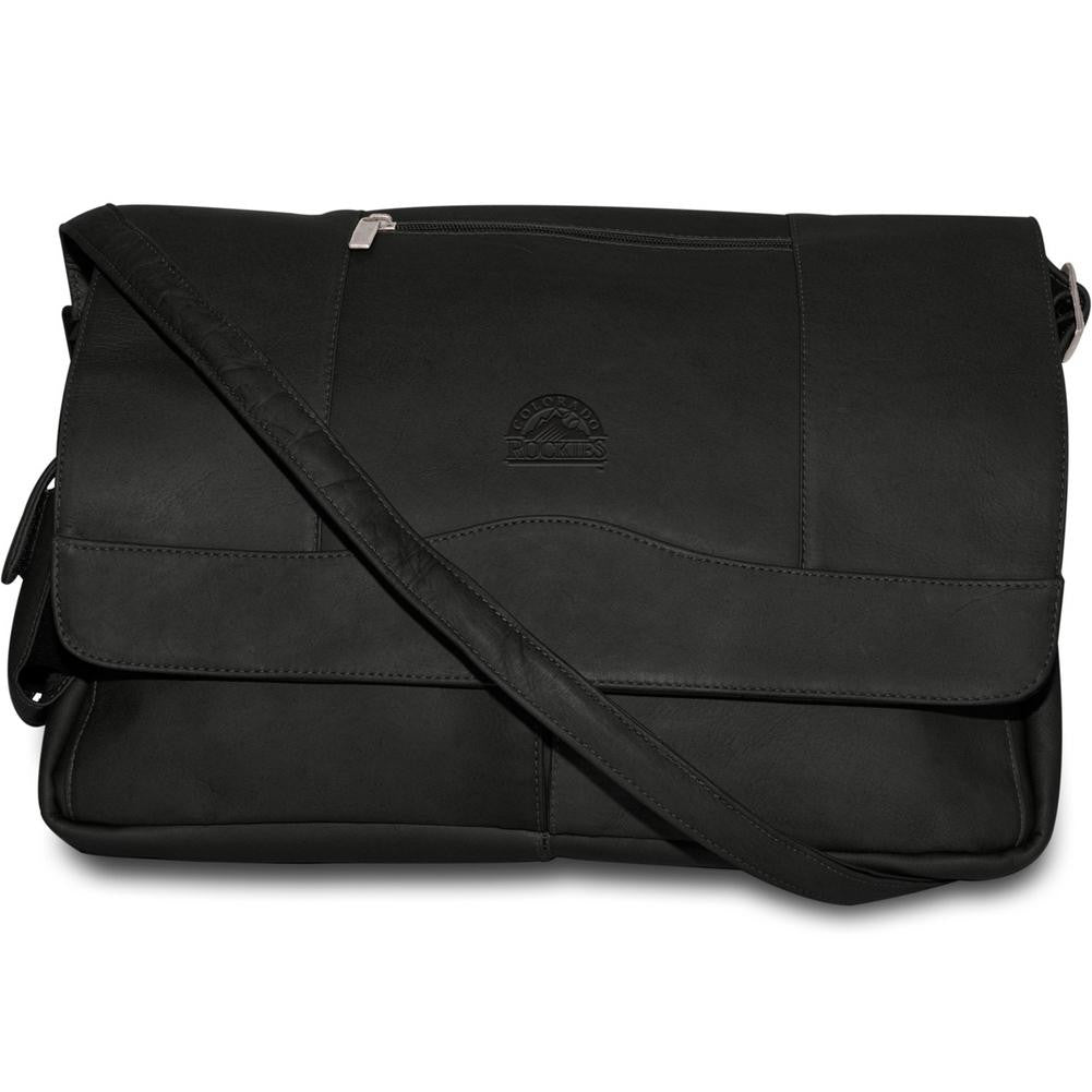 Pangea Black Leather Laptop Messenger Bag - Colorado Rockies