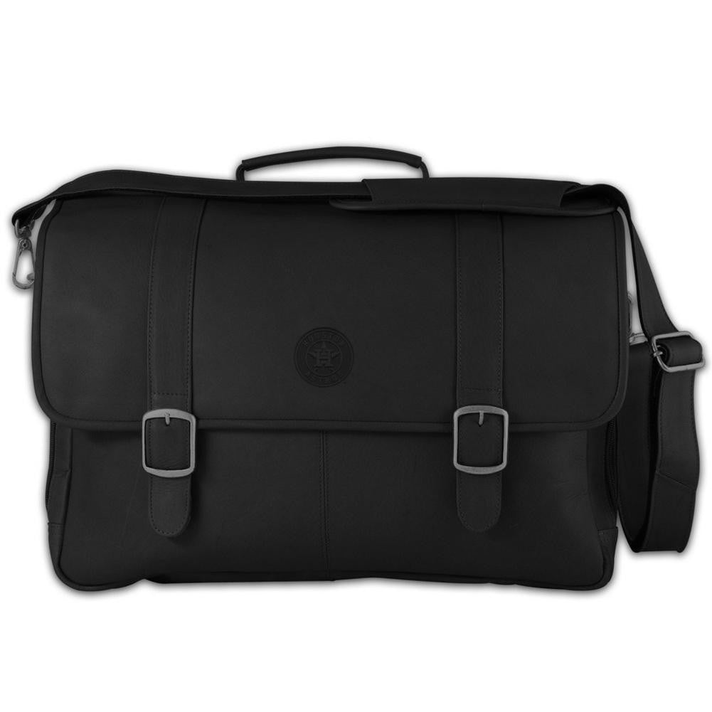 Pangea Black Leather Porthole Laptop Briefcase Case - Houston Astros