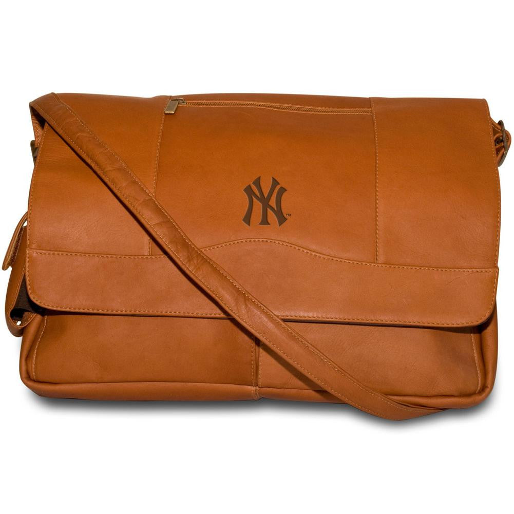 Pangea Tan Leather Laptop Messenger Bag - New York Yankees