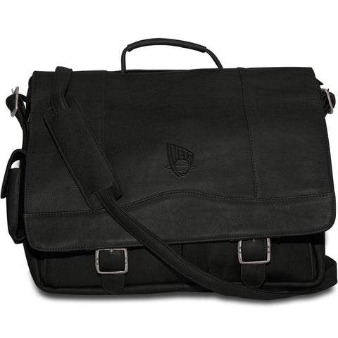 Pangea Black Leather Porthole Laptop Briefcase Case - New Jersey Nets