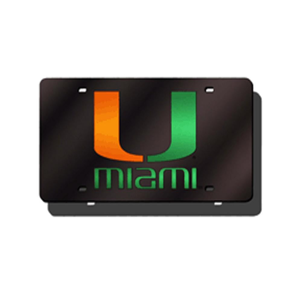 NCAA University of Miami Hurricanes Black Laser-Cut License Plate Tag