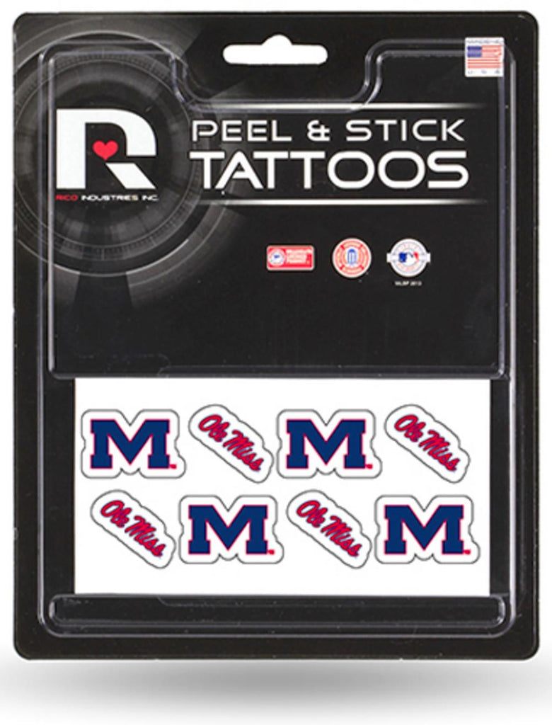 NCAA University of Mississippi (Ole Miss) Rebels 8 Piece Temporary Tattoos